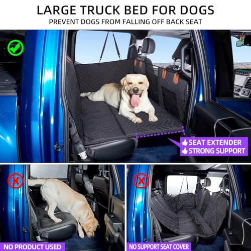 TKYZ Dog Seat Cover and Bed for Trucks - Back Seat Extender and Hammock for F150, RAM1500, Silverado - Non-Inflatable Pet Mattress (Black)