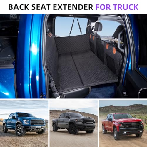 TKYZ Dog Seat Cover and Bed for Trucks - Back Seat Extender and Hammock for F150, RAM1500, Silverado - Non-Inflatable Pet Mattress (Black)