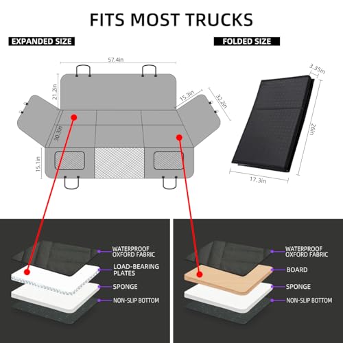 TKYZ Dog Seat Cover and Bed for Trucks - Back Seat Extender and Hammock for F150, RAM1500, Silverado - Non-Inflatable Pet Mattress (Black)