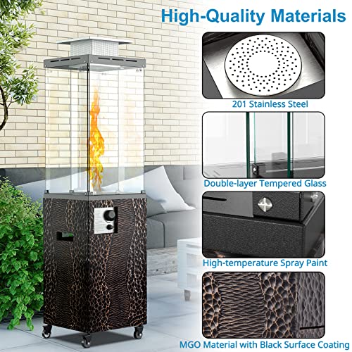 OTSUN 56''Patio Heater,Outdoor Propane Heater with Wheels,Metal Hood, Weather Cover, 41000 BTU with CSA Certification Gas Fireplace,201 Double Tempere