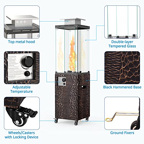 OTSUN 56''Patio Heater,Outdoor Propane Heater with Wheels,Metal Hood, Weather Cover, 41000 BTU with CSA Certification Gas Fireplace,201 Double Tempere