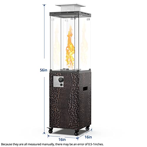 OTSUN 56''Patio Heater,Outdoor Propane Heater with Wheels,Metal Hood, Weather Cover, 41000 BTU with CSA Certification Gas Fireplace,201 Double Tempere