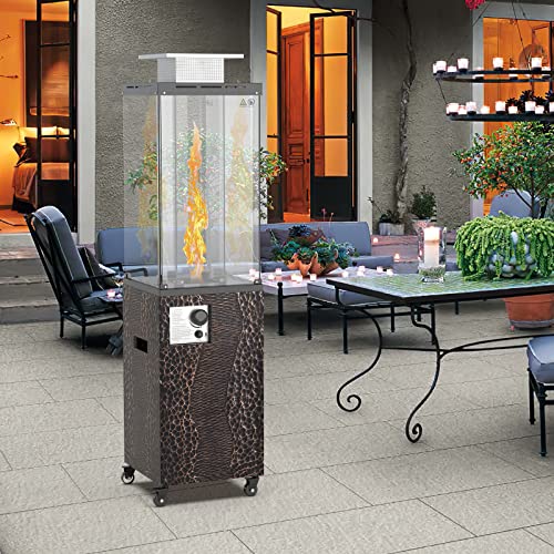 OTSUN 56''Patio Heater,Outdoor Propane Heater with Wheels,Metal Hood, Weather Cover, 41000 BTU with CSA Certification Gas Fireplace,201 Double Tempere