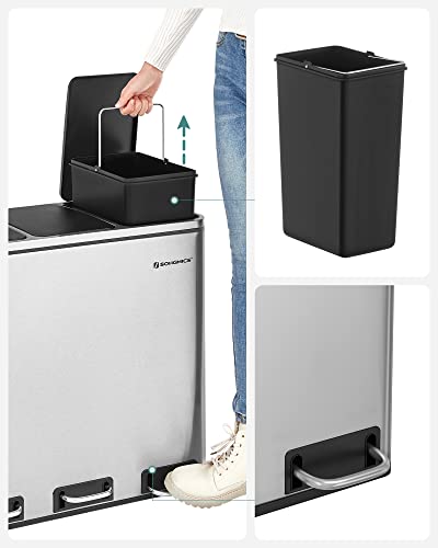 3 X 4.8 Gallon Triple Trash Can Silver - Silver