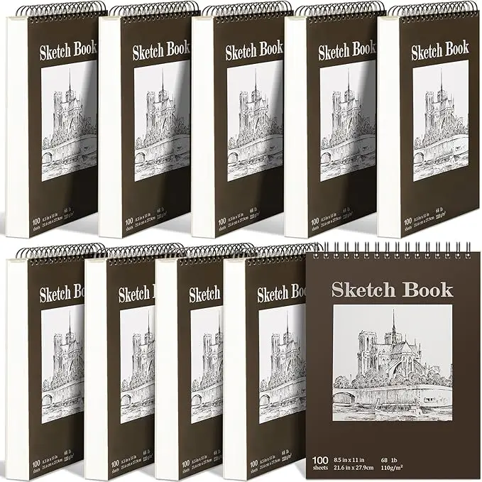 Harloon 10 Pack Sketch Book, 1000 Sheets Top Spiral Bound Drawing Sketch Pad,100 Sheets Each (68lb/110gsm) Acid Free