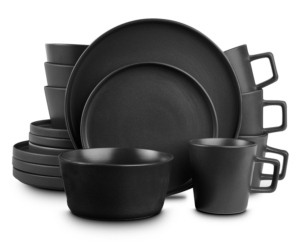 Stone Lain Celina 16-Piece Stoneware Dinnerware Set, Service for 4, Black