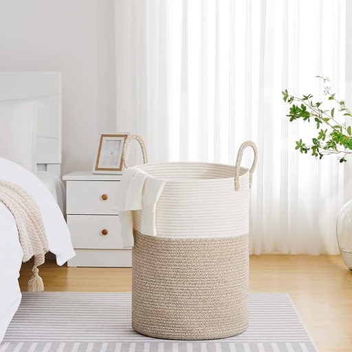[B0CCQZBQG7] Laundry/Storage Baskets - with Handles, Woven (White/Brown)