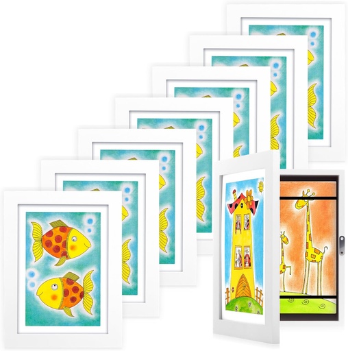 [Case-B0C3MB1NB5] 8 Pack - Kids Art Frame, 8 x 11.5 Inch White Kid Artwork Picture Frame Display