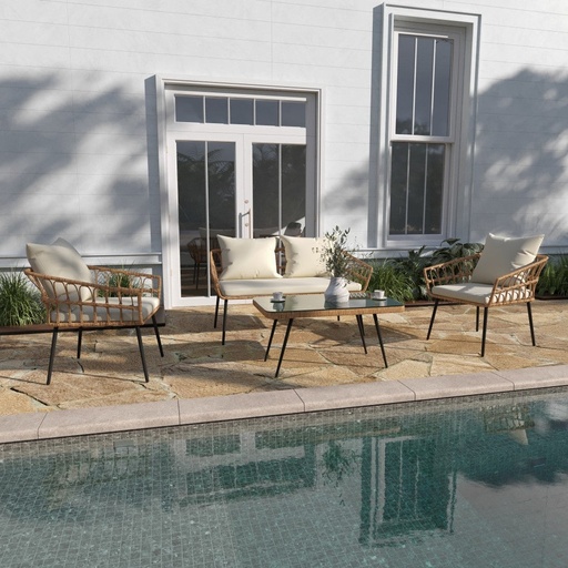 Taylor & Logan Iya 4 Piece Boho Rope Rattan Patio Conversation Set