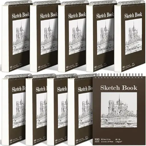 [Harloon-10-pk] Harloon 10 Pack Sketch Book, 1000 Sheets Top Spiral Bound Drawing Sketch Pad,100 Sheets Each (68lb/110gsm) Acid Free