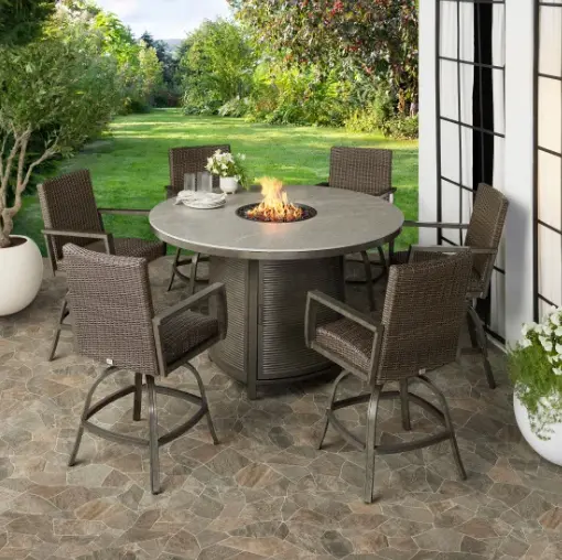 [CO 1807236] Oakland 7-piece Fire Outdoor Dining Set (with Cover)