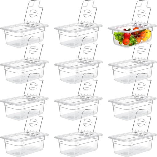 [‎LEC-Geetery-1912] 12 Pack 1/4 Size 4 inch Deep Polycarbonate Food Pan with Lid